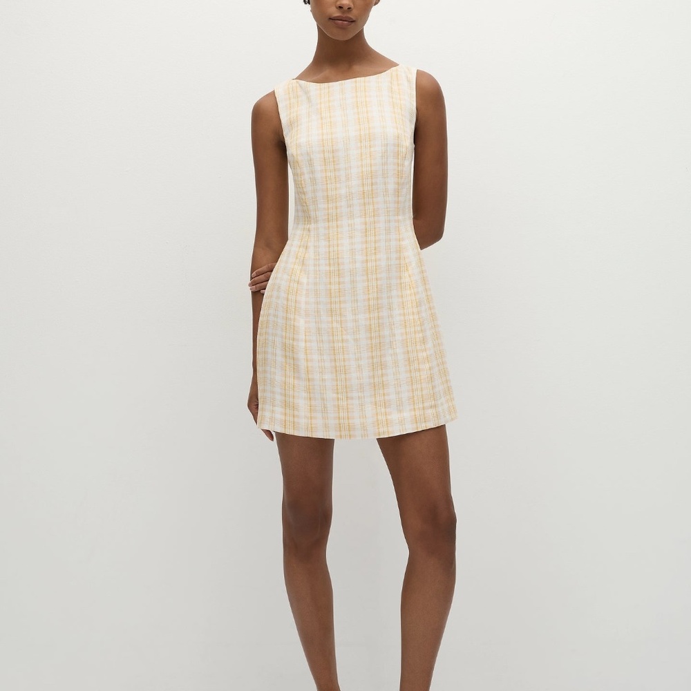 Lydie Mini Dress, Piatto Check yellow/ivory plaid Size S. Faithfull The Brand